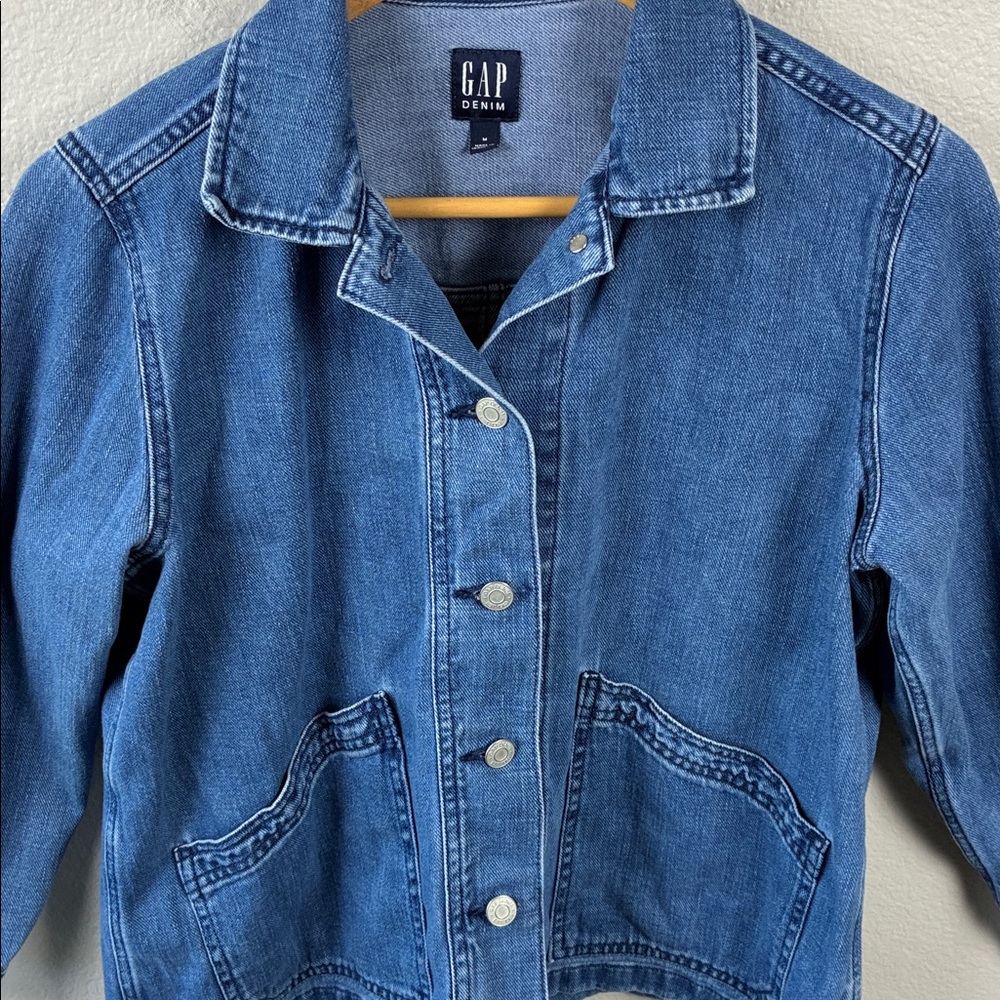 Gap Denim Swing Jacket Button Up Pockets Utility … - image 5